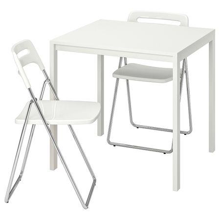 Стол и 2 складных стула, белый/белый 75 см IKEA MELLTORP МЕЛЬТОРП / NISSE НИССЕ 692.297.45