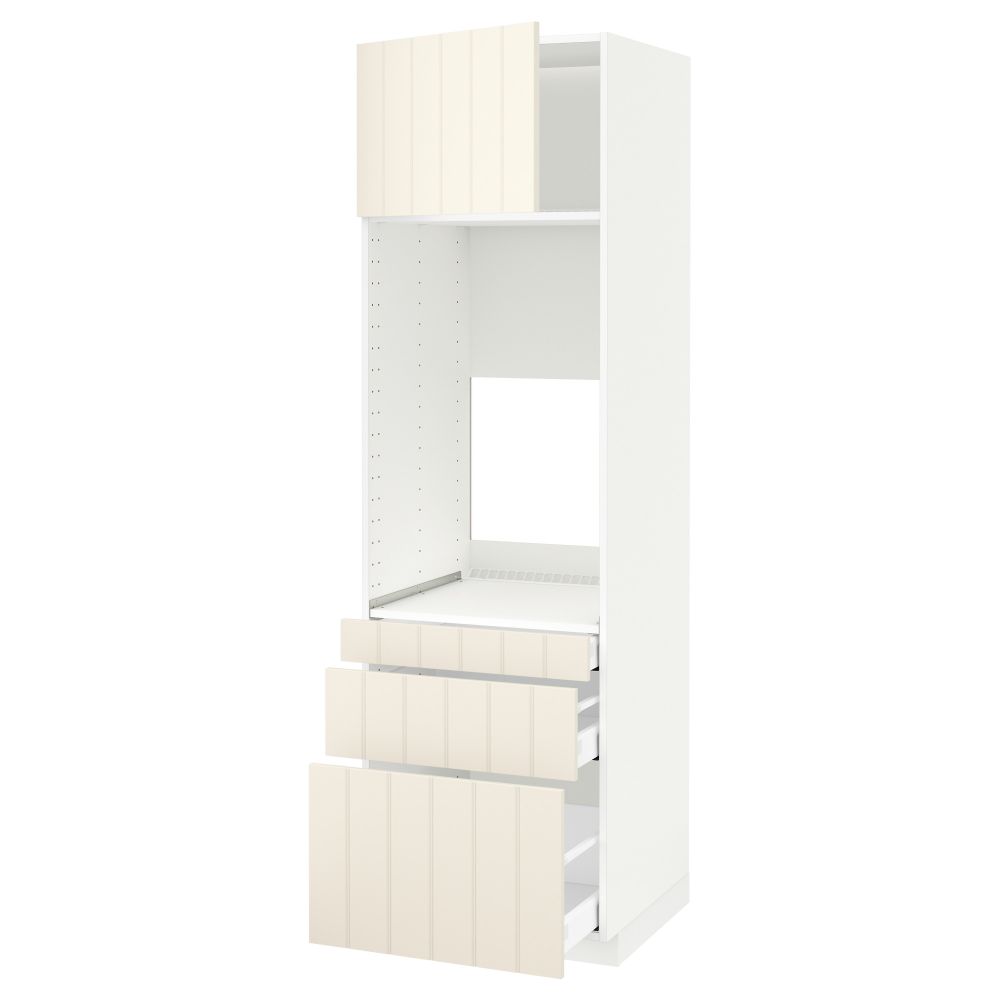 Высокий шкаф для двойной духовки, 3 ящика, дверца МЕТОД / МАКСИМЕРА, белый, Хитарп белый с оттенком - схема-чертеж с размерами