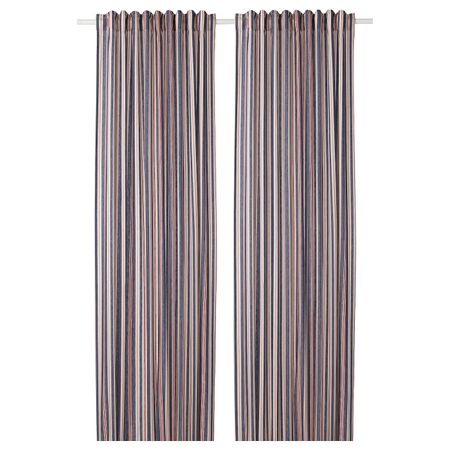 Гардины, 1 пара, синий-красный в полоску 145x300 см IKEA BERGSKRABBA БЕРГСКРАББА 204.508.55