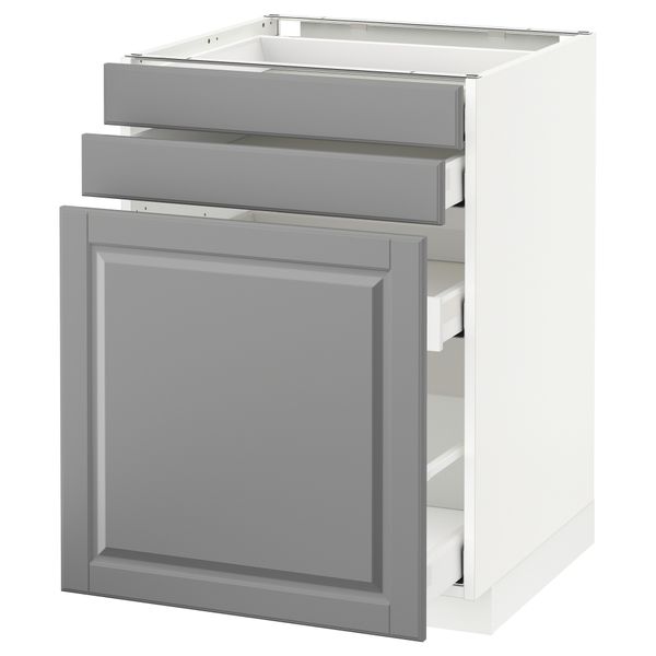 Напольный шкаф с выдвижными модулями, 2 фронтальные панели МЕТОД / МАКСИМЕРА, белый, Будбин серый - схема-чертеж с размерами