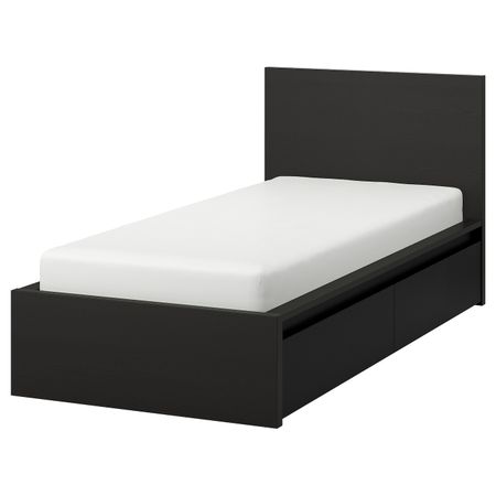 Каркас кровати + 2 кроватных ящика, черно-коричневый/Лонсет 90x200 см IKEA MALM МАЛЬМ 092.109.80