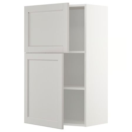 METOD Навесной шкаф с полками/2дверцы - белый/Lerhyttan светло-серый 60x100 см