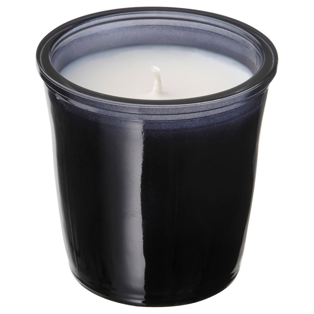 Ароматическая свеча в стакане, 20 ч, Черная роза и сандаловое дерево/серый IKEA LÖVTRÄD 505.271.51 - фото 1