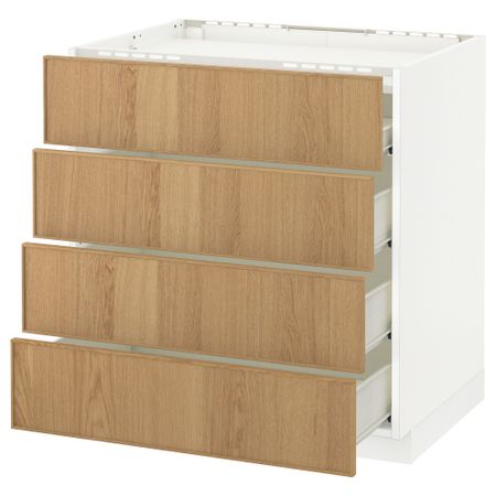 Напольный шкаф, 4 фронтальных панели, 4 ящика МЕТОД / ФОРВАРА, белый, Экестад дуб