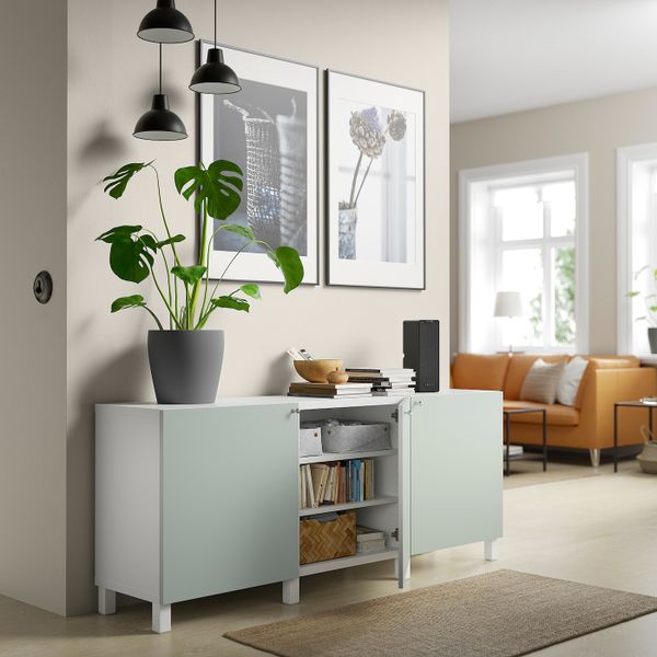 Комбинация для хранения с дверцами, белый/ХЁРТВИКЕН/СТУББ бледный серо-зеленый 180x42x74 см IKEA BESTÅ БЕСТО 594.354.49 - фото 2