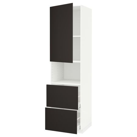 Высокий шкаф для СВЧ/дверца/2ящика, белый/Кунгсбакка антрацит 60x60x220 см IKEA METOD МЕТОД / MAXIMERA МАКСИМЕРА 694.469.75