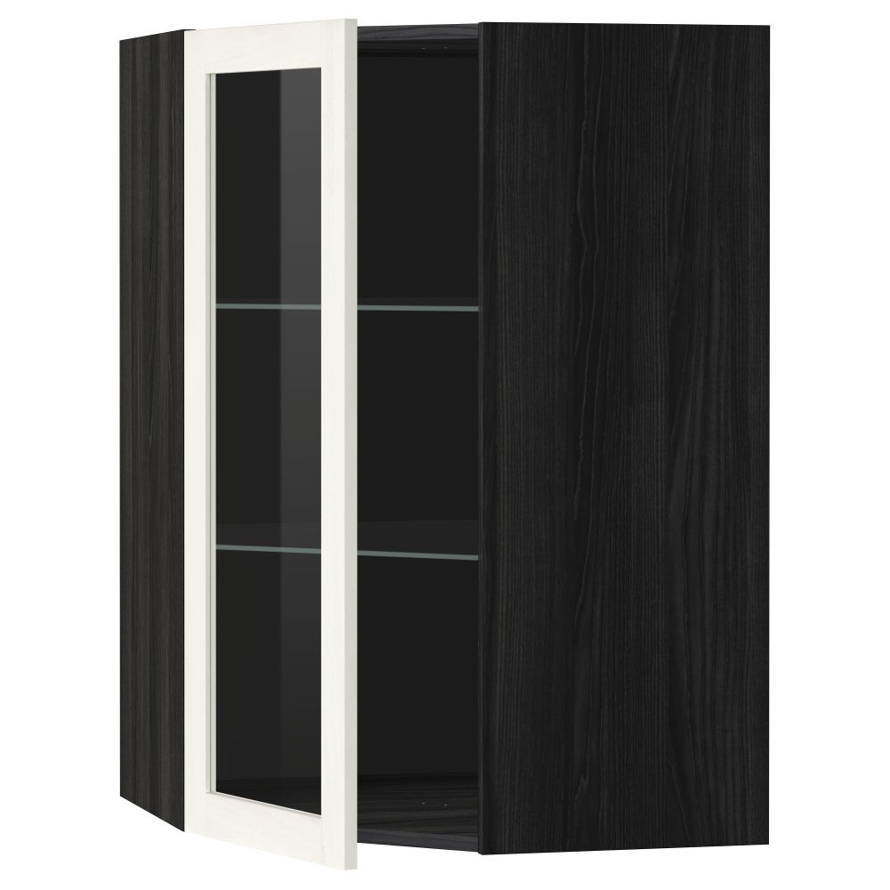 Угловой навесной шкаф с полками, стекляными дверцами МЕТОД, черный, Росдаль белый - схема-чертеж с размерами