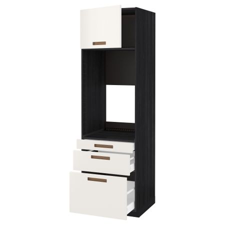 Высокий шкаф для двойной духовки, 3 ящика, дверца МЕТОД / МАКСИМЕРА, черный, Мэрста белый