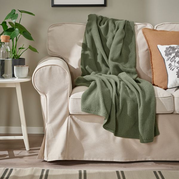 Плед, 130x170 см, серо-зеленый IKEA HUMLEMOTT 605.495.53 - фото 3