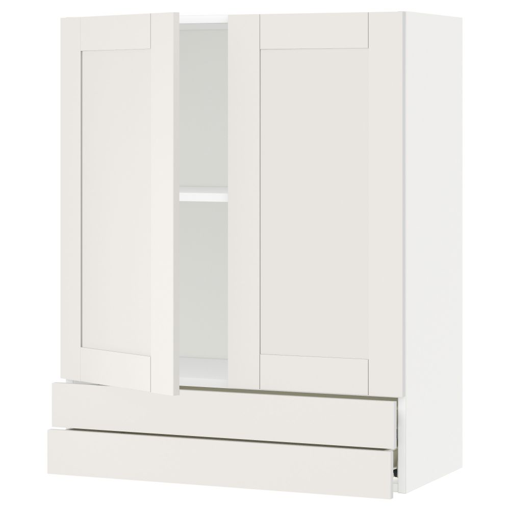 Навесной шкаф, 2 дверцы, 2 ящика МЕТОД / ФОРВАРА, белый, Сэведаль белый - схема-чертеж с размерами