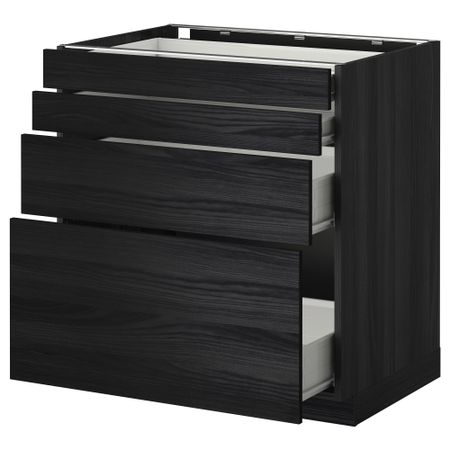Напольный шкаф 4 фронтальных панели, 4 ящика МЕТОД / ФОРВАРА, черный, Тингсрид черный
