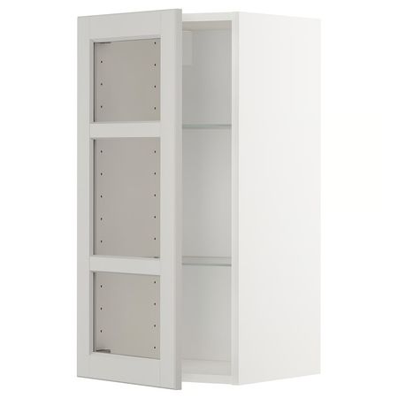 METOD Навесной шкаф/полки/стеклян дверца - белый/Lerhyttan светло-серый 40x80 см