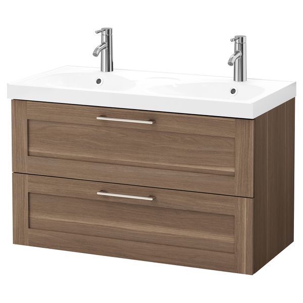 Шкаф для раковины с 2 ящиками ГОДМОРГОН / ЭДЕБОВИКЕН, грецкий орех (100x49x64 см) - схема-чертеж с размерами