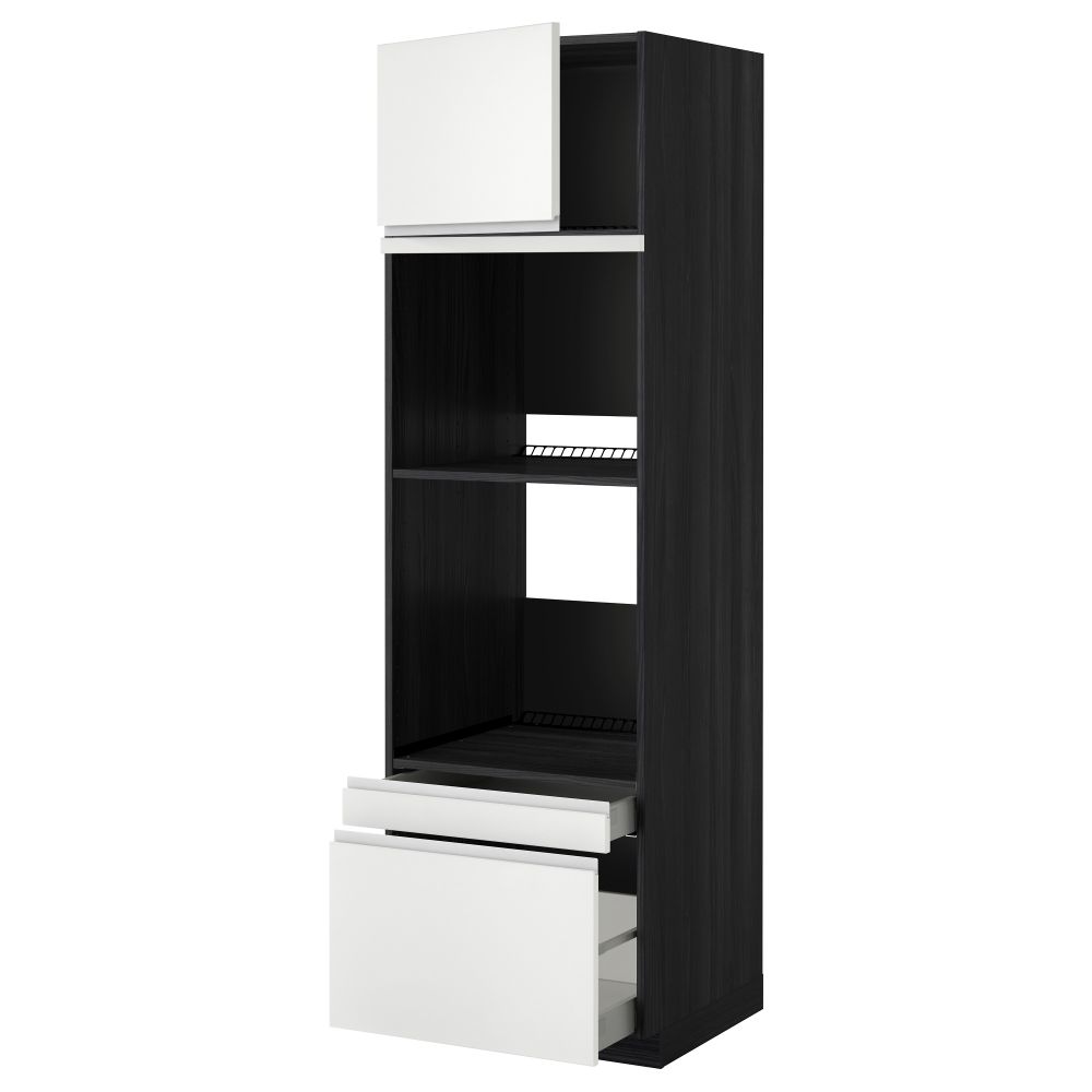 Высокий шкаф для духовки комбинированный, духовка + дверца, 2 ящика МЕТОД / МАКСИМЕРА, черный, Нодста белый - фото 1