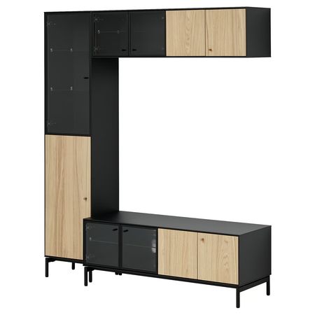 BOASTAD Шкаф для ТВ, комбинация - чёрный/дубовый шпон 163x42x185 см
