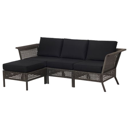 3-местный диван + табурет для ног, садовый КУНГСХОЛЬМЕН, черно-коричневый, Кунгсэ черный