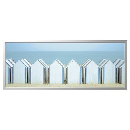 Картина с рамой, Пляжные домики, цвет алюминия, 140x56 см IKEA BJÖRKSTA БЬЁРКСТА 595.089.21