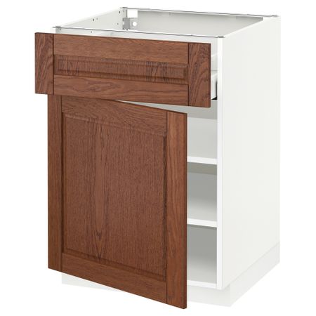 Напольный шкаф с ящиком, дверью МЕТОД / МАКСИМЕРА, белый, Филипстад коричневый