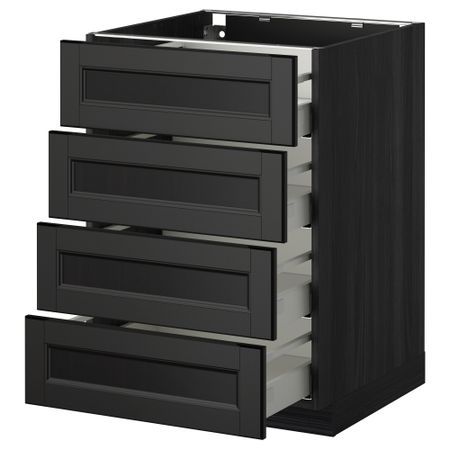Напольный шкаф 4 фронтальных панели, 4 ящика МЕТОД / МАКСИМЕРА, черный, Лаксарби черно-коричневый