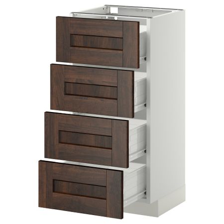 Напольный шкаф 4 фронтальных панели, 4 ящика МЕТОД / ФОРВАРА, белый, Эдсерум коричневый