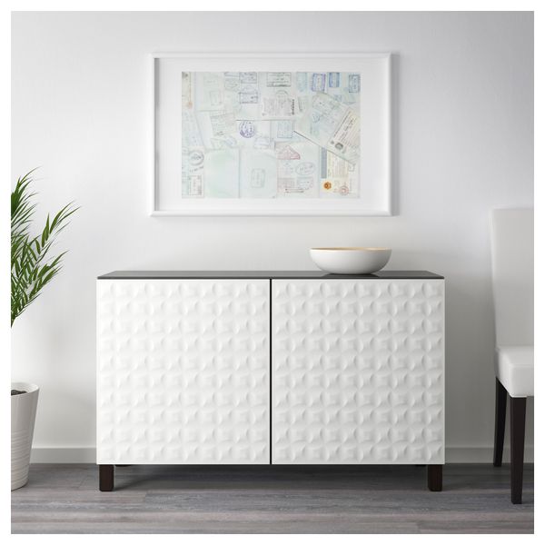 Комбинация для хранения с дверцами БЕСТО, черно-коричневый, Дьюпвикен белый (120x40x74 см) - схема-чертеж с размерами