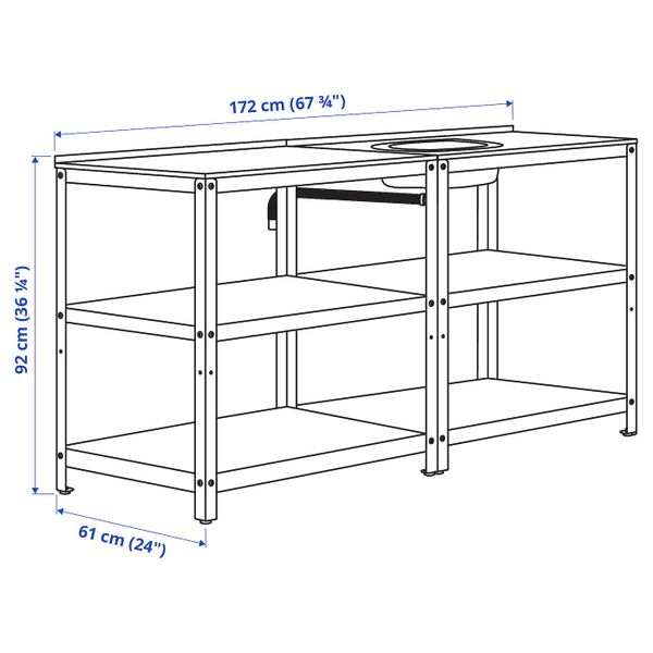 Кухня с мойкой, для улицы, нержавеющая сталь 172x61 см IKEA GRILLSKÄR ГРИЛЛЬСКЭР 194.004.04 - схема-чертеж с размерами