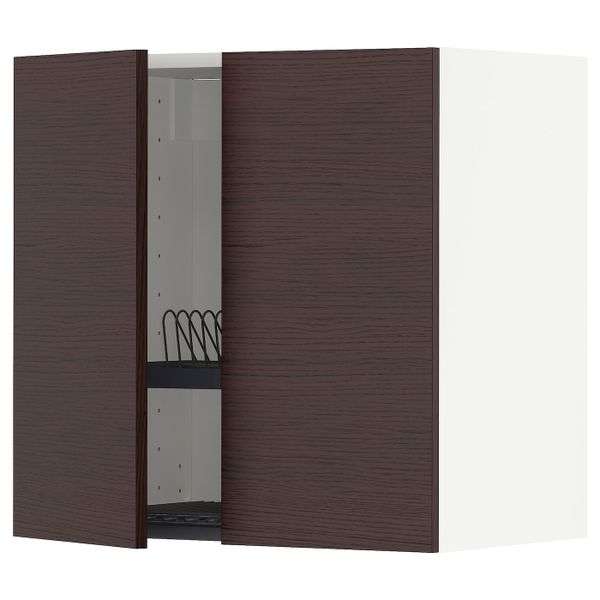 Навесной шкаф с посудной сушилкой, 2 дверец, белый Аскерсунд/темно-коричневый под ясень 60x60 см IKEA METOD МЕТОД 593.333.56 - фото 1