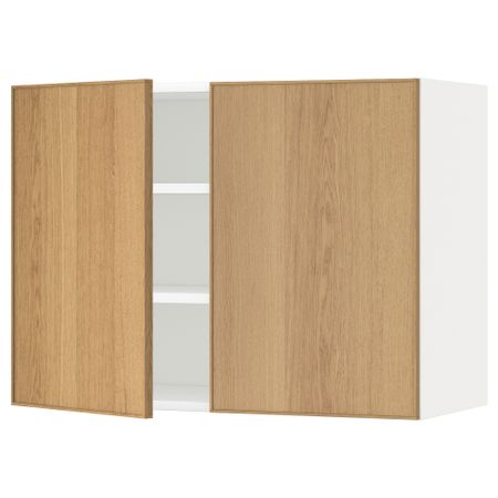 Навесной шкаф с полками, 2 дверцы МЕТОД, белый, Экестад дуб