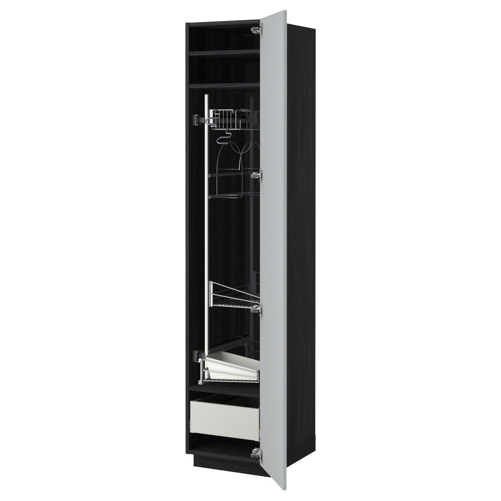 Высокий шкаф с отделением для аксессуаров, для уборки МЕТОД / МАКСИМЕРА, черный, Веддинге серый (40x60x200 см) - фото 1