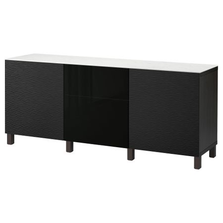 Комбинация для хранения с дверцами, ящиками БЕСТО, Лаксвикен черный, Сельсвикен глянцевый/черный (180x42x74 см)