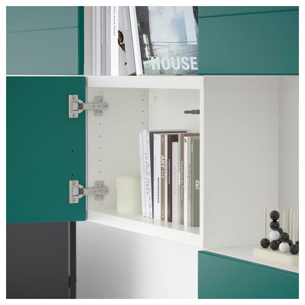 Шкаф для ТВ, комбинация БЕСТО, белый, Халлставик сине-зеленый (240x20/40x204 см) - фото 3