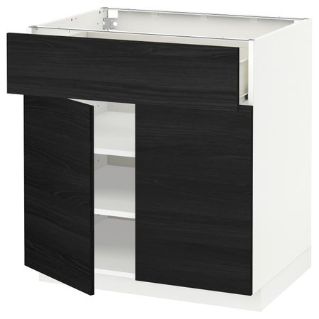Напольный шкаф + ящик/2дверцы, белый, Тингсрид черный 80x60 см IKEA МЕТОД / ФОРВАРА 692.673.51