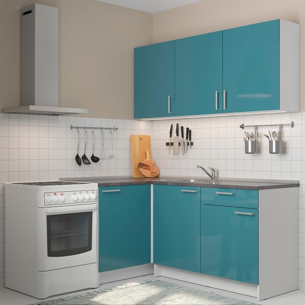 Кухня, глянцевый/синяя бирюза 120x180x220 см IKEA KNOXHULT КНОКСХУЛЬТ 194.244.19 - фото 2