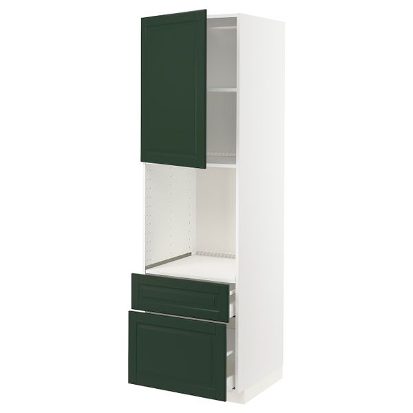 Высокий шкаф для духовки + дверца, 2 фронтальные панели, 1 средняя, 1 встроенный ящ, белый/Будбин темно-зеленый 60x60x200 см - фото 1