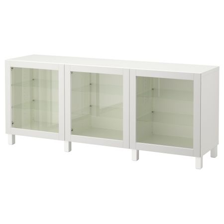 Комбинация для хранения с дверцами БЕСТО, белый, Синдвик светло-серый прозрачное стекло (180x40x74 см)