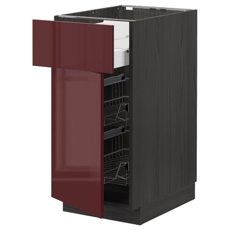 Напольный шкаф с проволочной корзиной/ящ/дверью, черный Калларп/глянцевый темный красно-коричневый 40x60 см IKEA МЕТОД / ФОРВАРА