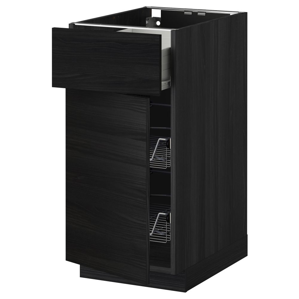 Напольный шкаф с проволочной корзиной, ящиком, дверью МЕТОД / ФОРВАРА, черный, Тингсрид черный - схема-чертеж с размерами