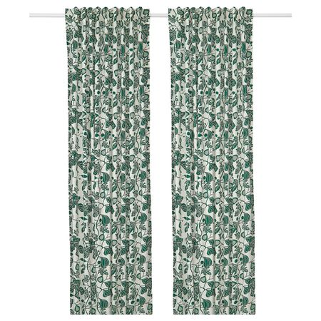 Гардины, 1 пара, белый/темно-зеленый 145x300 см IKEA ALPKLÖVER АЛЬПКЛЁВЕР 004.598.14