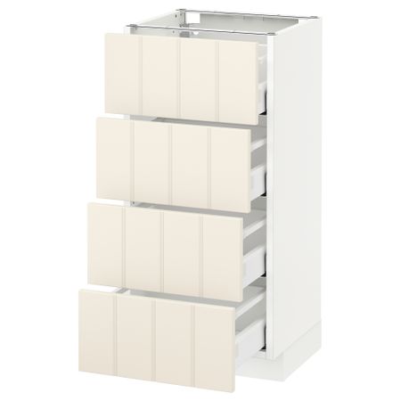 Напольный шкаф 4 фронтальных панели, 4 ящика МЕТОД / МАКСИМЕРА, белый, Хитарп белый с оттенком