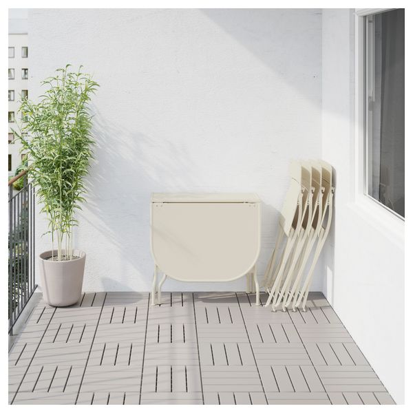 Стол + 4 складных стула, для сада САЛЬТХОЛЬМЕН, бежевый, Иттерон синий - фото 5