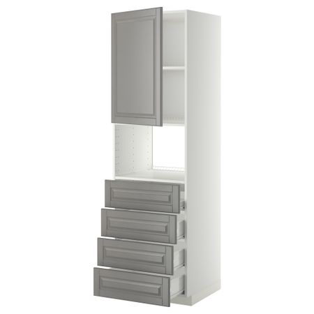 Высокий шкаф для духовки, дверца, 4 ящика МЕТОД / ФОРВАРА, белый, Будбин серый