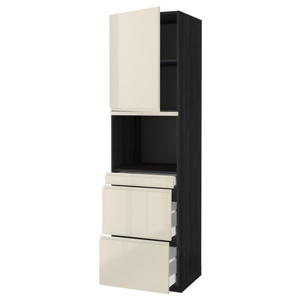 Высокий шкаф для СВЧ/дверца/3ящика, черный, Воксторп глянцевый светло-бежевый 60x60x220 см IKEA МЕТОД 692.392.02 - схема-чертеж с размерами