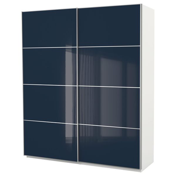 Гардероб ПАКС, белый Хокксунд, глянцевый черно-синий (200x66x236 см) - фото 2