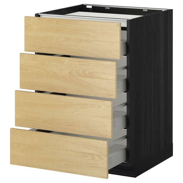 Напольный шкаф, 4 фронтальных панели, 4 ящика МЕТОД / МАКСИМЕРА, черный, Тингсрид береза - фото 1