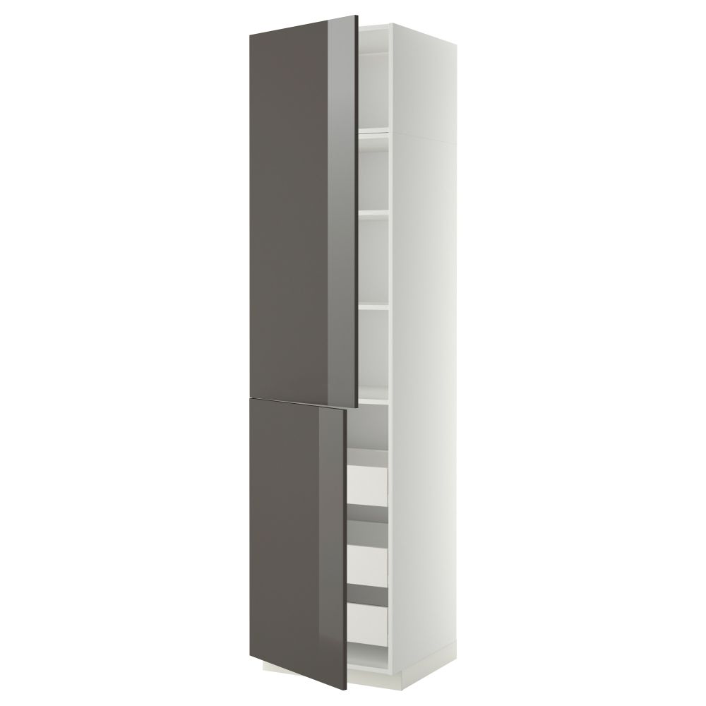 Высокий шкаф + полки, 3 ящика, 2 дверцы МЕТОД / ФОРВАРА, белый, Рингульт серый - фото 1