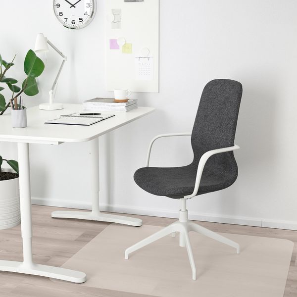 Рабочий стул с подлокотниками, Гуннаред темно-серый/белый IKEA LÅNGFJÄLL ЛОНГФЬЕЛЛЬ 693.862.07 - фото 2
