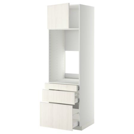 Высокий шкаф для двойной духовки, 3 ящика, дверца МЕТОД / МАКСИМЕРА, белый, Росдаль белый