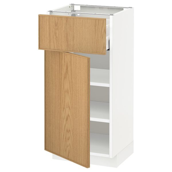 Напольный шкаф с ящиком/дверью, белый/Экестад дуб 40x37 см IKEA METOD МЕТОД / MAXIMERA МАКСИМЕРА 592.359.35 - схема-чертеж с размерами