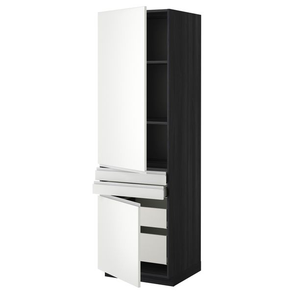 Высокий шкаф + полки, 4 ящик, 2 двери, 2 фронтальные МЕТОД / МАКСИМЕРА, черный, Нодста белый (60x60x200 см) - фото 1