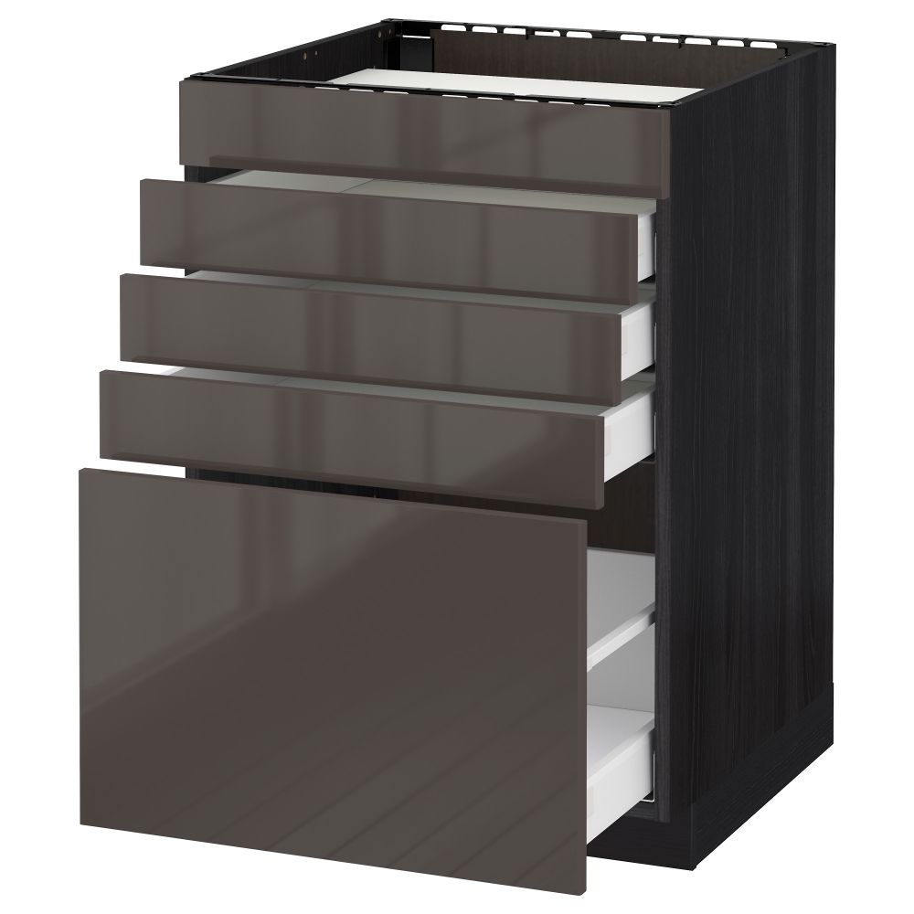 Напольный шкаф для варочной панели, 5 фасадов, 4 ящиков МЕТОД / МАКСИМЕРА, черный, Рингульт серый - схема-чертеж с размерами